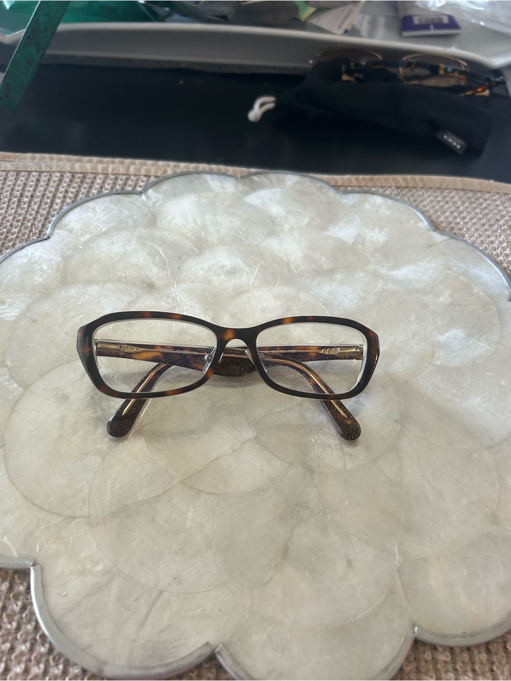 D&G Tortoiseshell Brown and Amber Rectangular Glasses